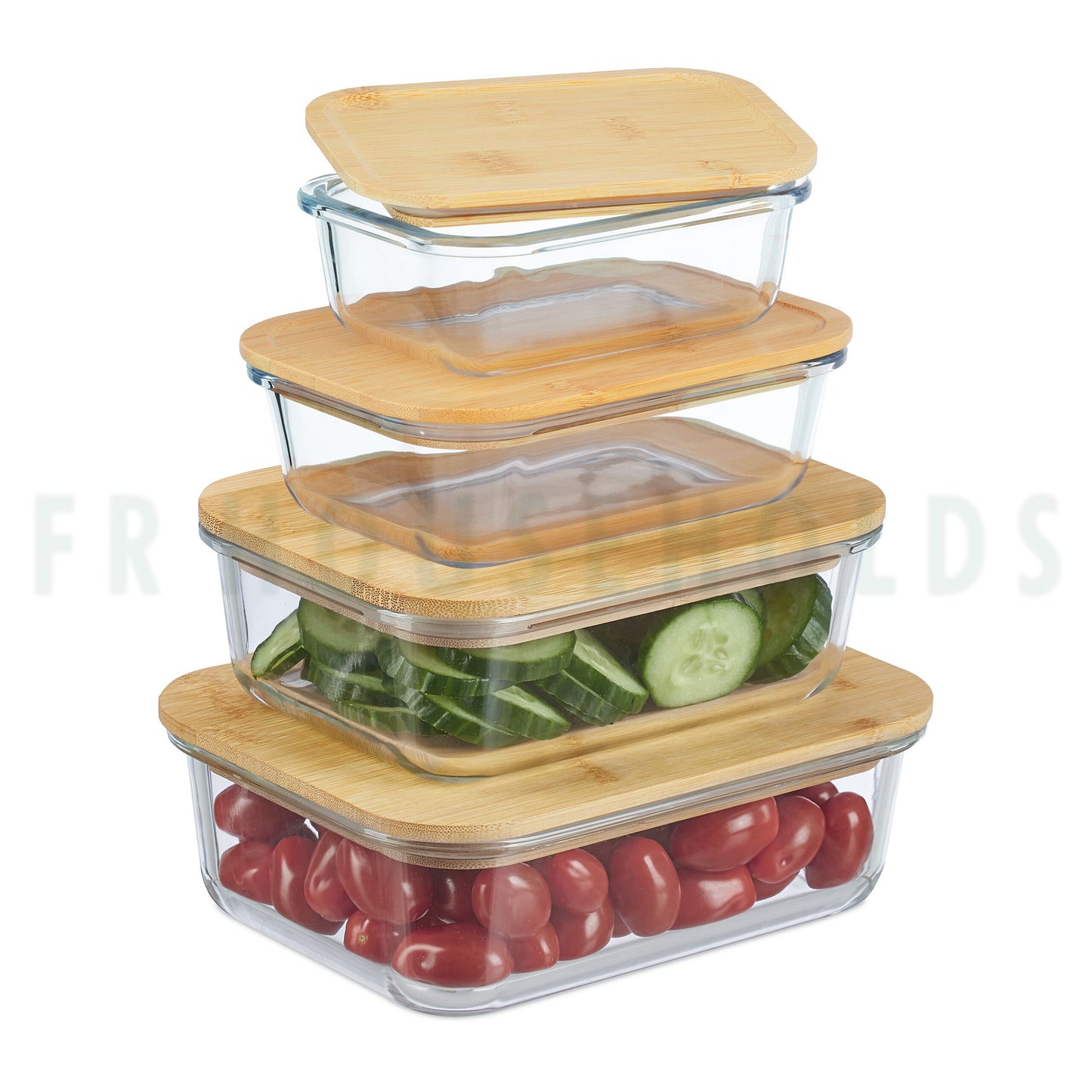 Rectangular Glass Storage Box Set with Organic Bamboo Lids – 1500ml, 1040ml, 630ml & 370ml (Set of 4)