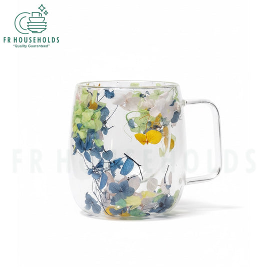 400ml |  Double Wall Dried Flower Mug – Aesthetic & Elegant Glass Mug