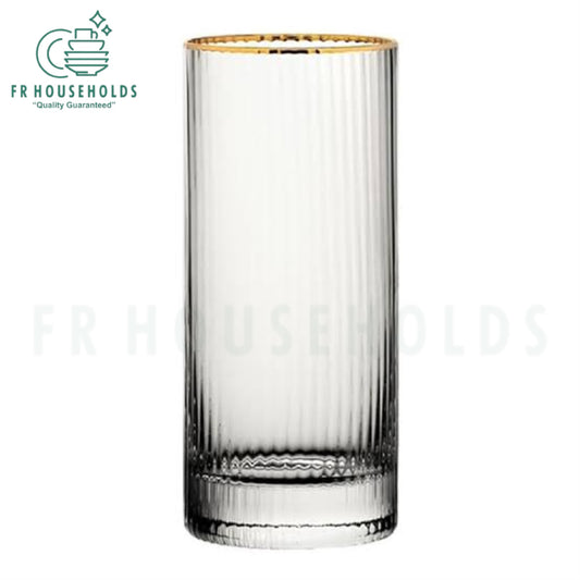 Ribbed Gold Rim Crystal Glass Set - 450ml - 6PC