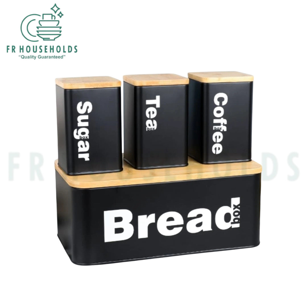 4pcs Stylish Bread, Tea, Sugar & Coffee Airtight Tin Canisters Set