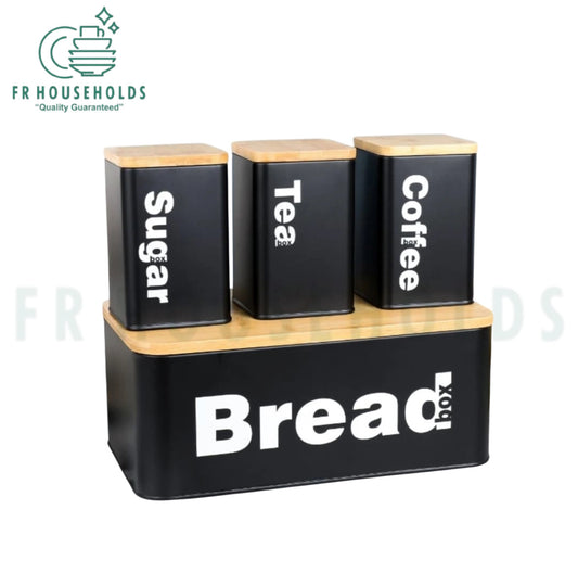 4pcs Stylish Bread, Tea, Sugar & Coffee Airtight Tin Canisters Set