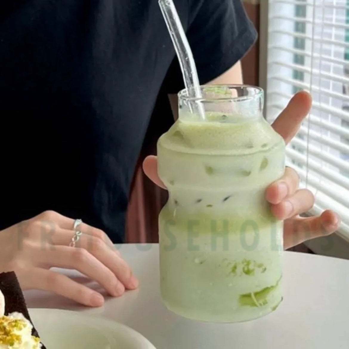 Milk Bottle Beverage Glass with Glass Straw - 500ml