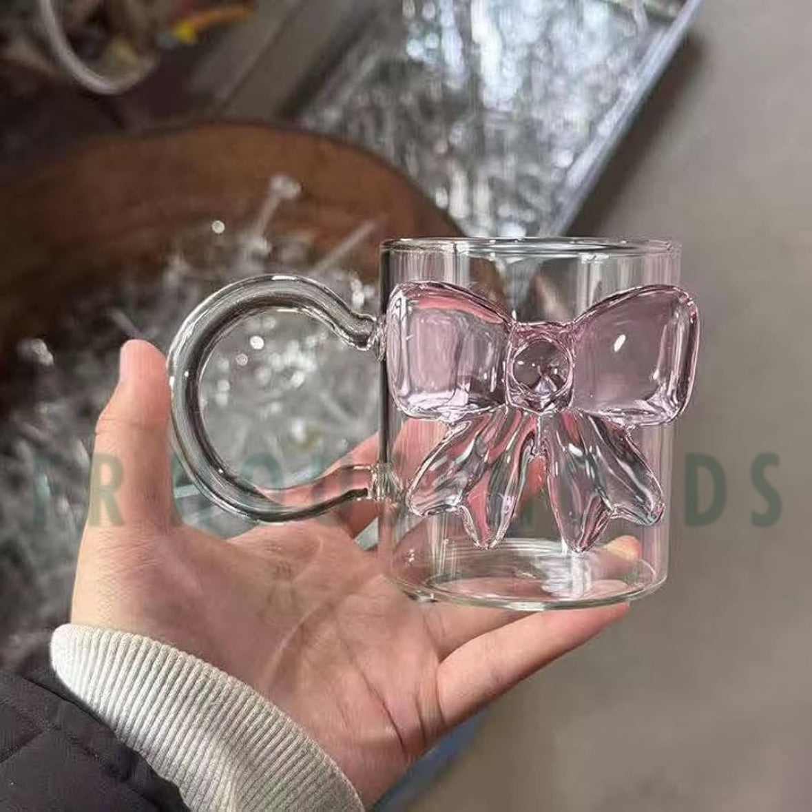 Crystal Glass Bow Mug – Viral Aesthetic Coffee & Tea Mug | 300ml - 1pc