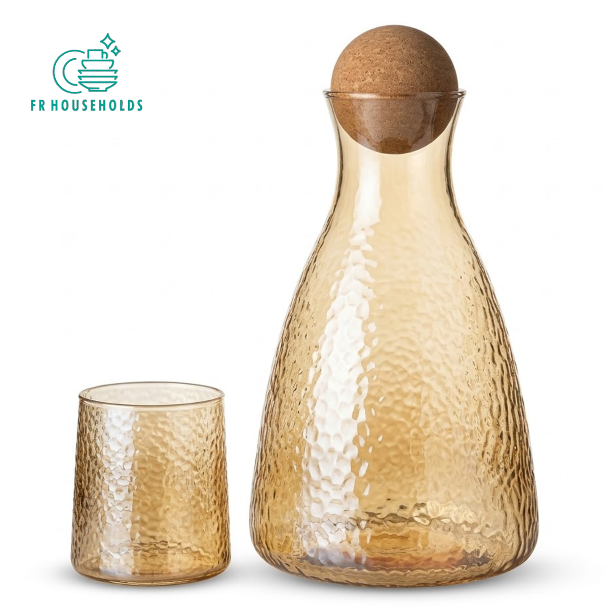 Amber Glass Bedside Water Carafe & Tumbler Set with Cork Stopper