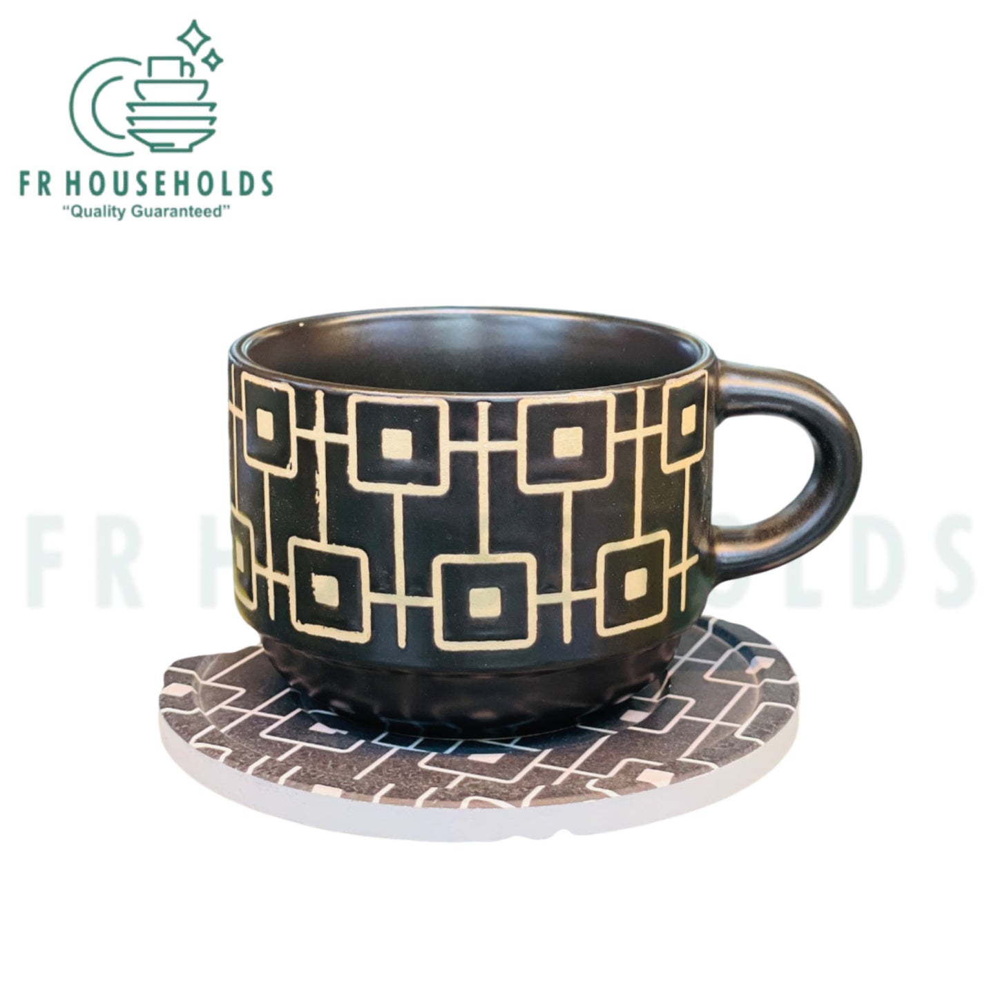 DannyHomes Stoneware Cup & Coasters Set – Rockery Texture Engraving