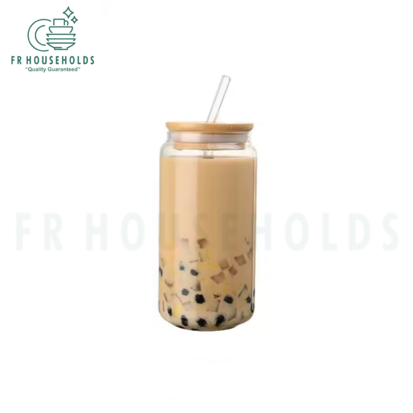 550ml Can Shape Iced Glass with Bamboo Lid & Glass Straw – Aesthetic & Eco-Friendly Drinkware | 1pc