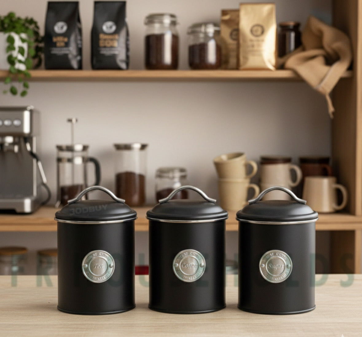 Metallic 3pcs Airtight Tea, Coffee & Sugar Jars Set – Premium Kitchen Storage Canisters