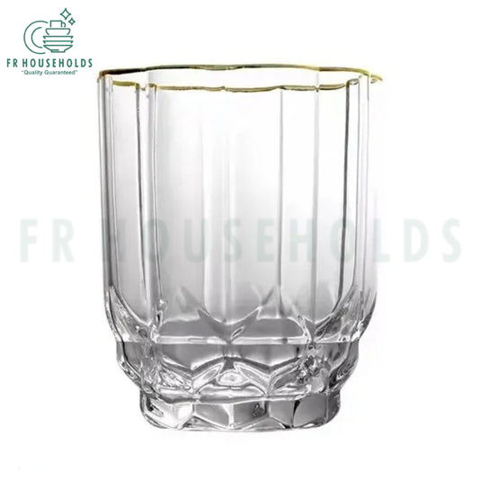 Flower Shape Crystal Gold Rim Drink Glass | 300ml - 6PC