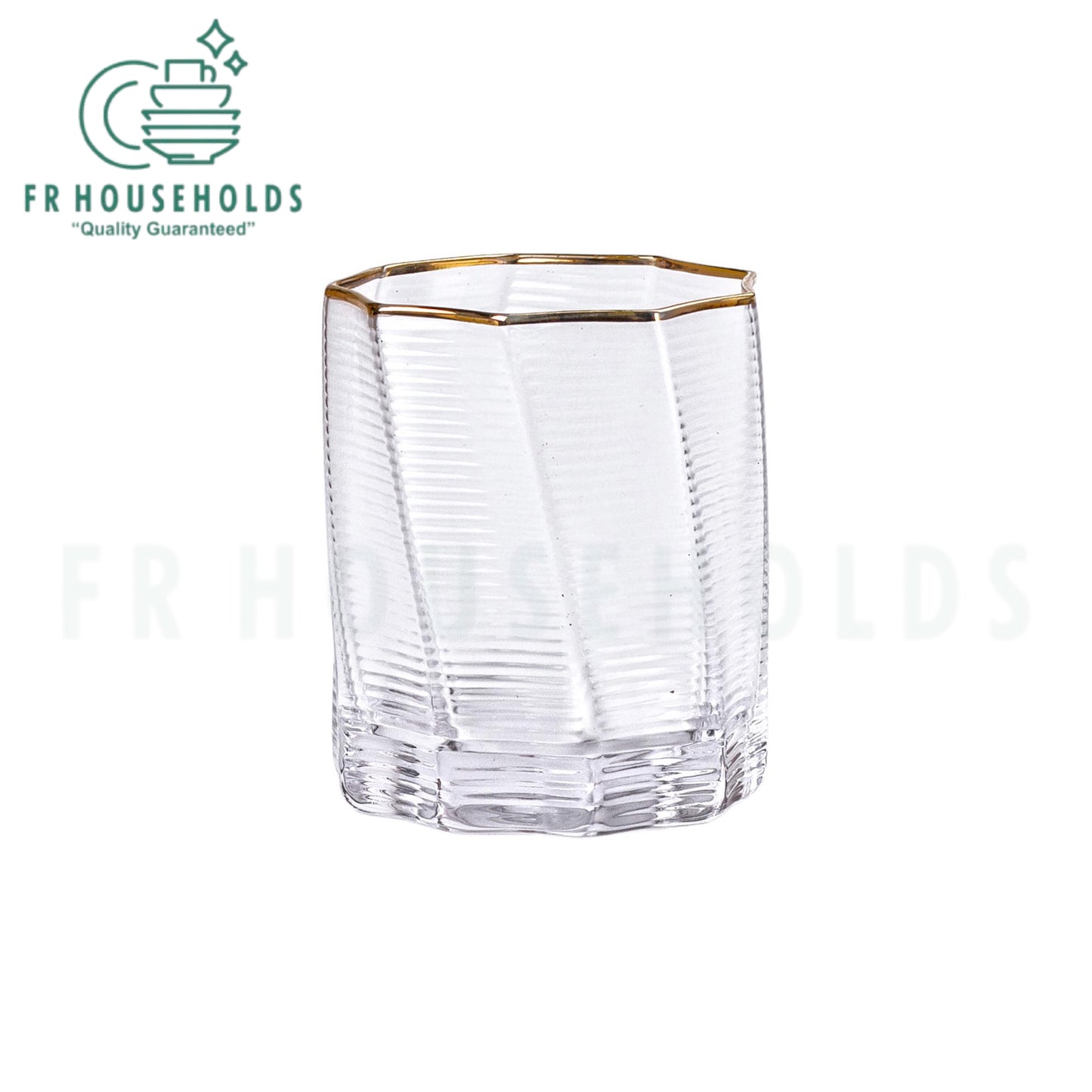 Horizontally Ribbed Drink Glass with Gold Rim | 300ml - 10OZ