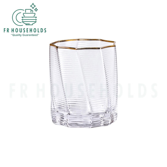 Horizontally Ribbed Drink Glass with Gold Rim | 300ml - 10OZ