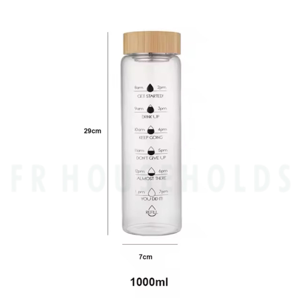 The Time Marker Glass Water Bottle - 1000ml