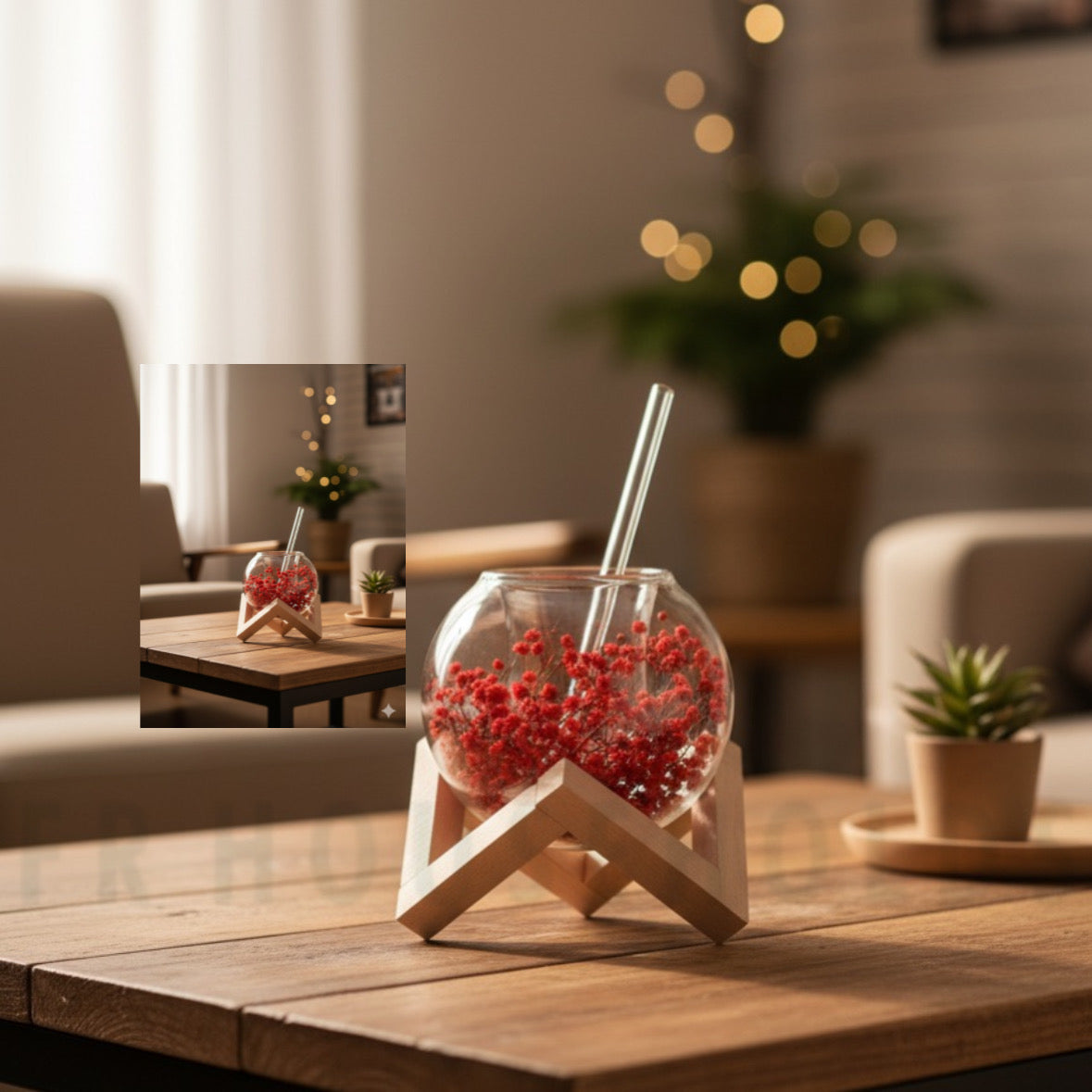 250ml Globe Shape Iced Tea Glass with Wooden Stand – Elegant & Aesthetic Drinkware