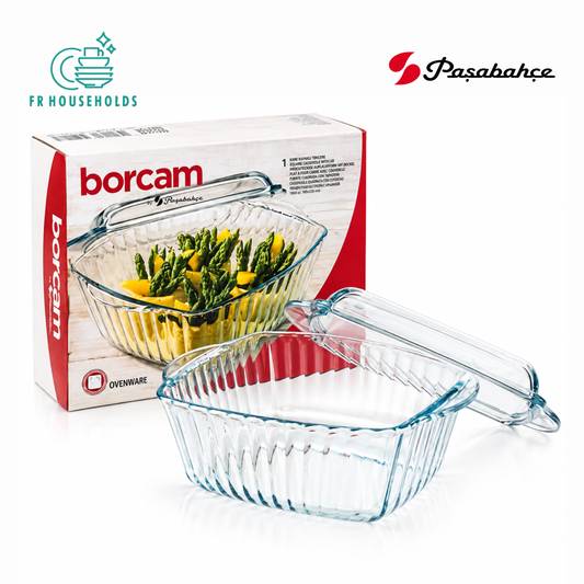 Borcam Square Glass Serving Dish with Lid – 2.6L