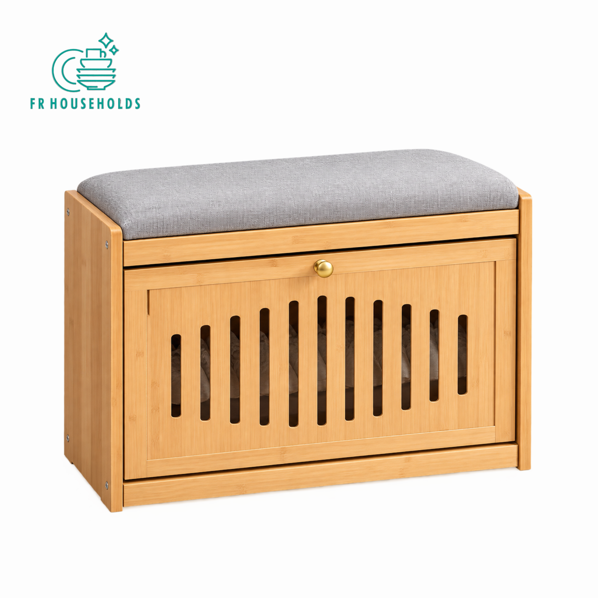 Bamboo Shoe Storage Bench with Cushioned Seat & Cabinet