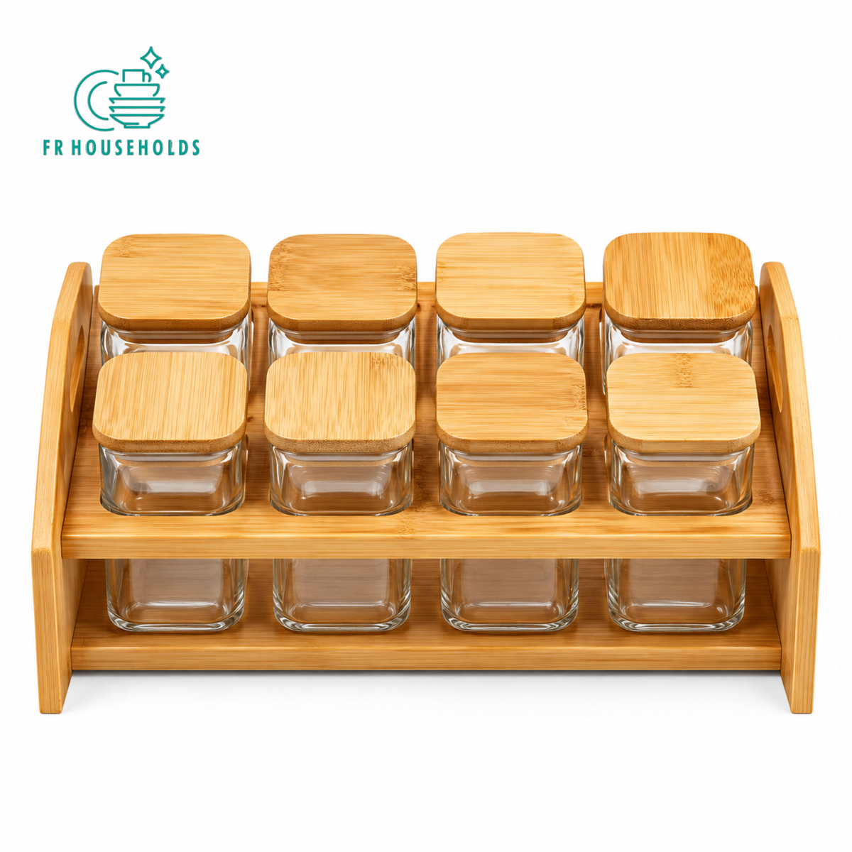 8 Piece Spice Jar Set with Storage Rack & Lids – Kitchen Organizer
