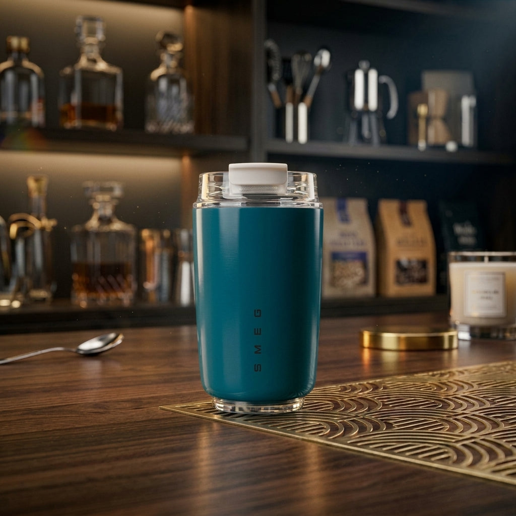 SMEG Style Transparent Lid Insulated Coffee Travel Mug (320ml)