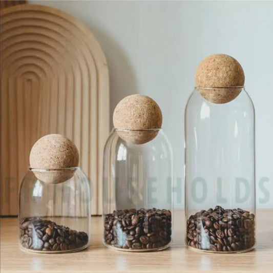 3-Piece Glass Jar Set with Cork Ball Tops – Natural Elegance for Your Storage Needs
