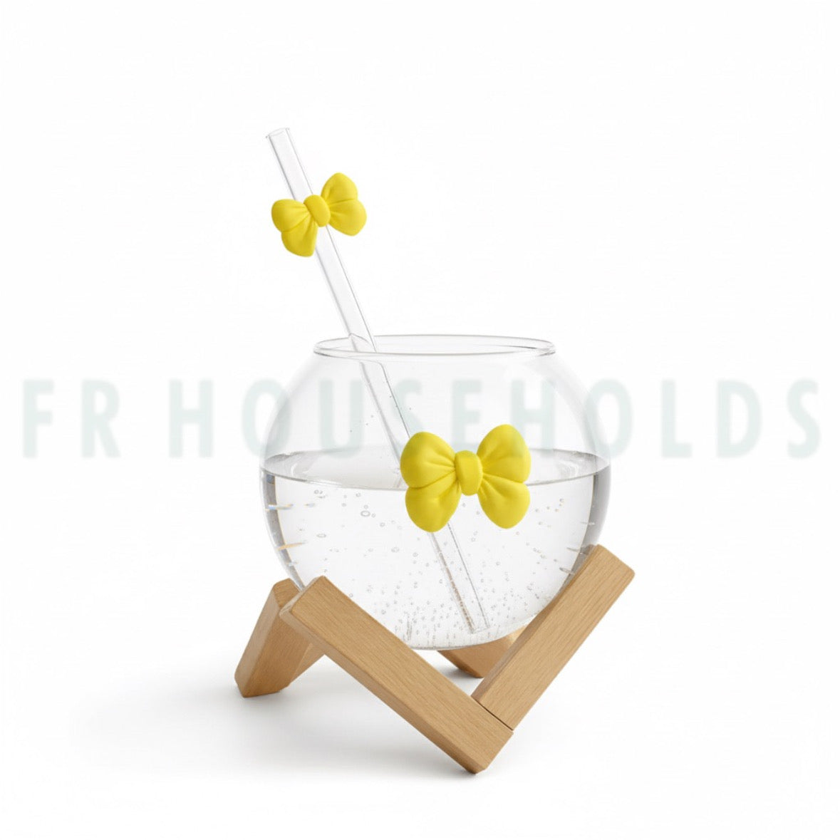 Bow Lunar Glass with Wooden Stand – Aesthetic Glass Cup with Premium Wooden Holder (Assorted Colors)