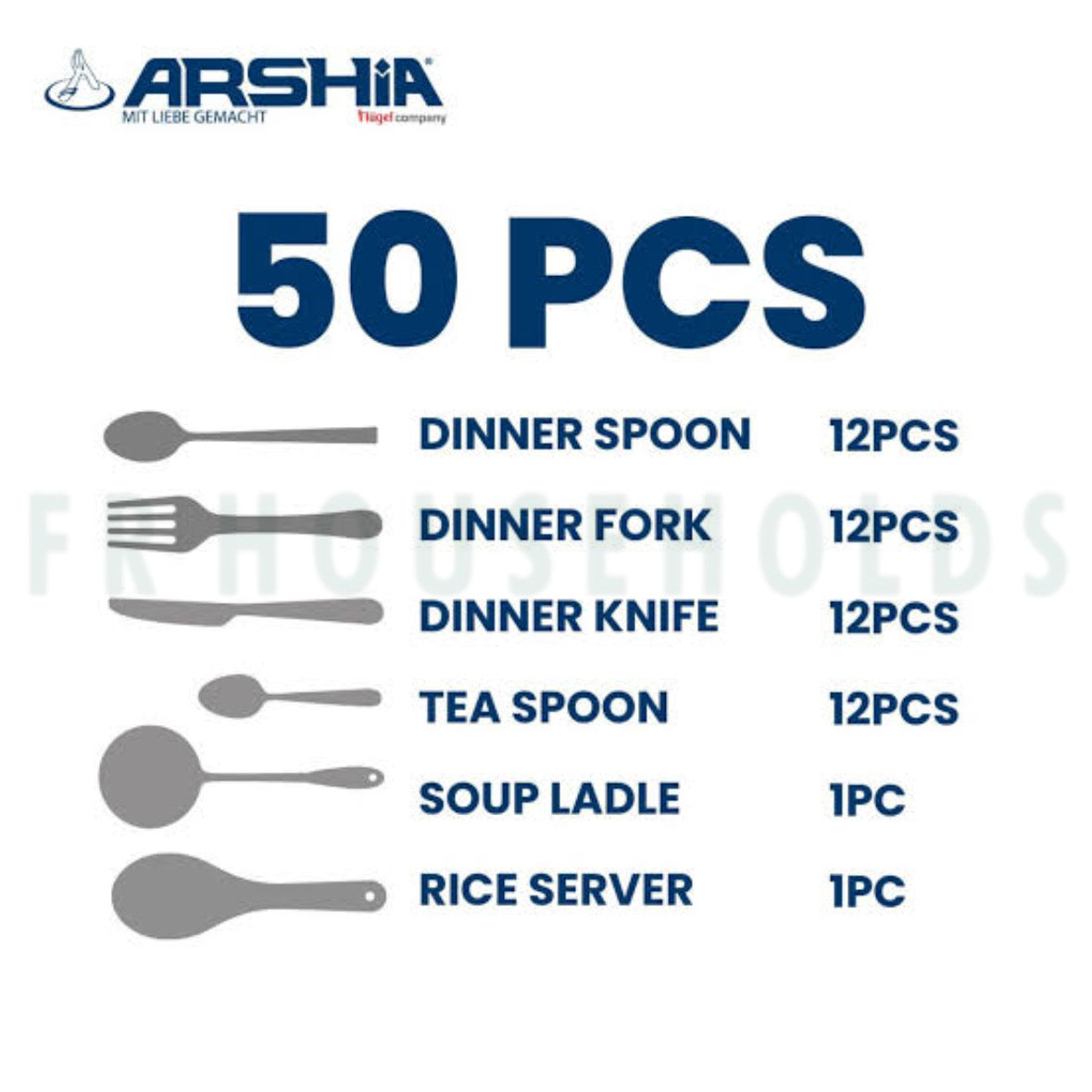 Arshia Stainless Steel Cutlery Sets 50pcs Gold/Silver | 12 Persons Serving
