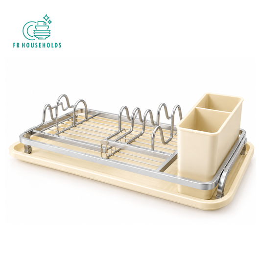 Single-Tier Aluminium Dish Drying Rack with Cutlery Holder & Drip Tray