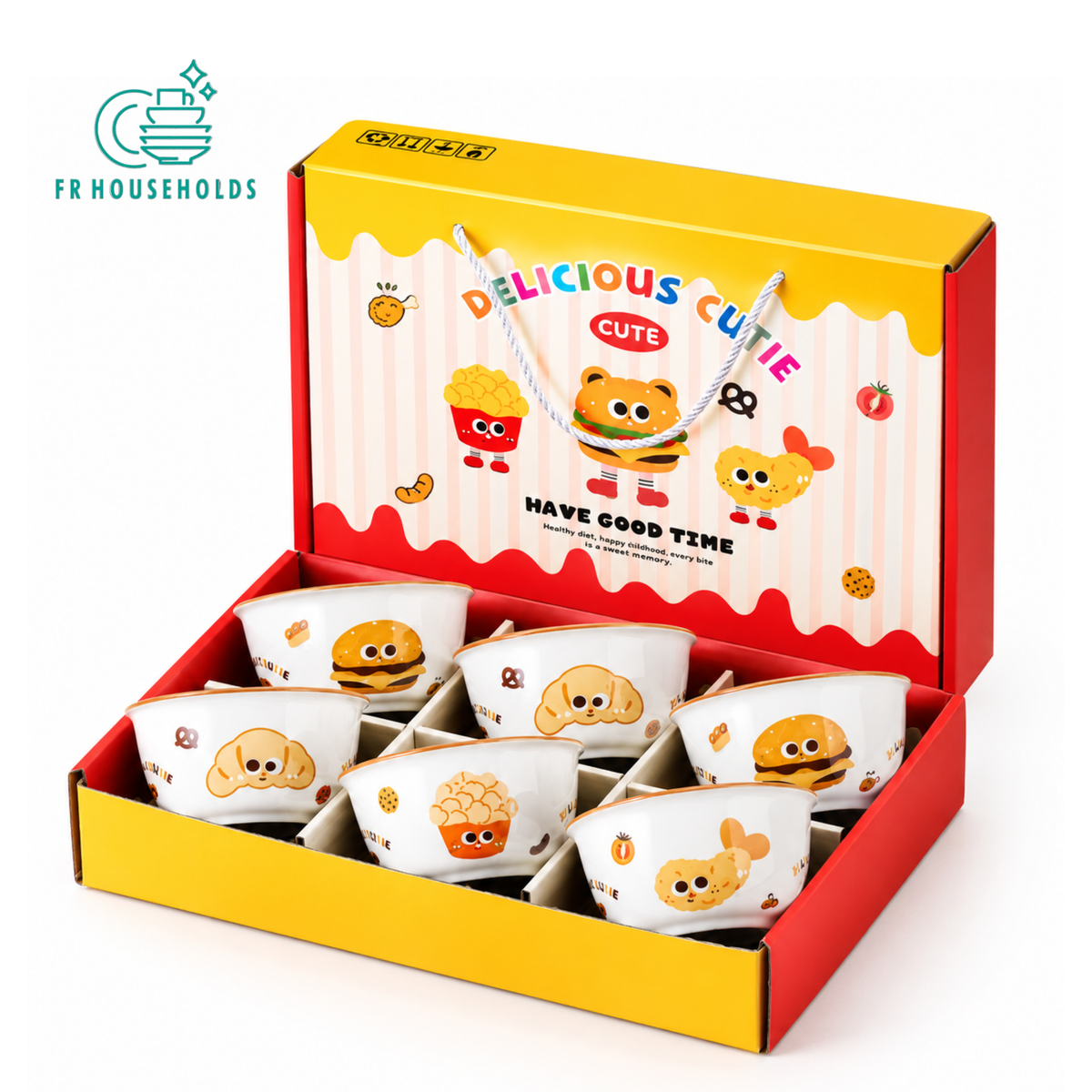 6-Piece Delicious Cutie Cartoon Ceramic Bowl Set with Gift Box