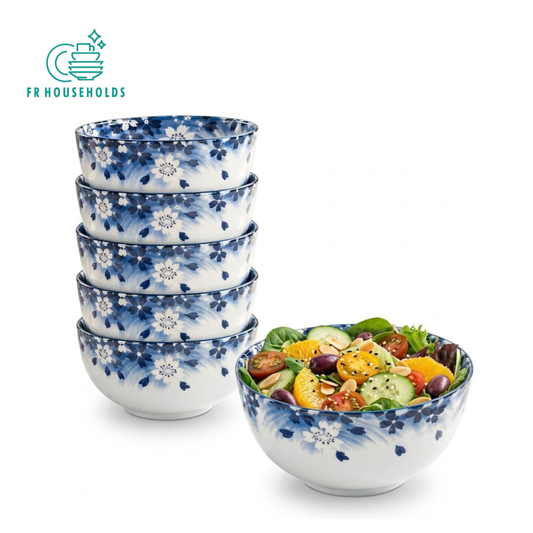 6-Piece Hand-Painted Japanese Sakura Ceramic Bowl Gift Set (Blue Box)