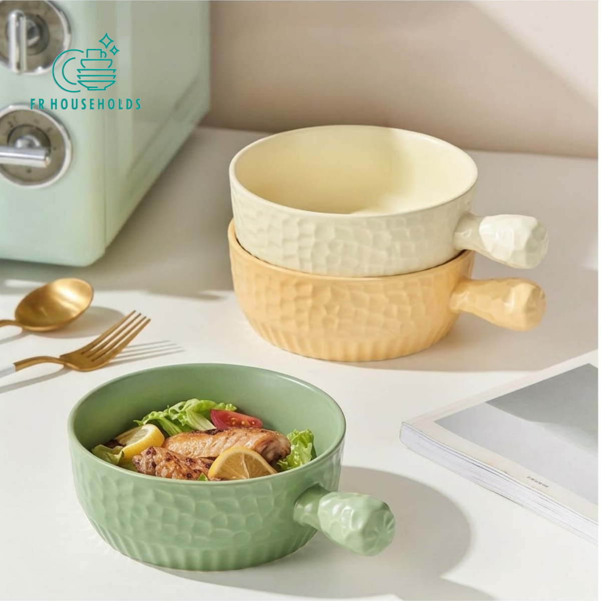 Ceramic Soup & Salad Handle Bowl with Matching Spoon