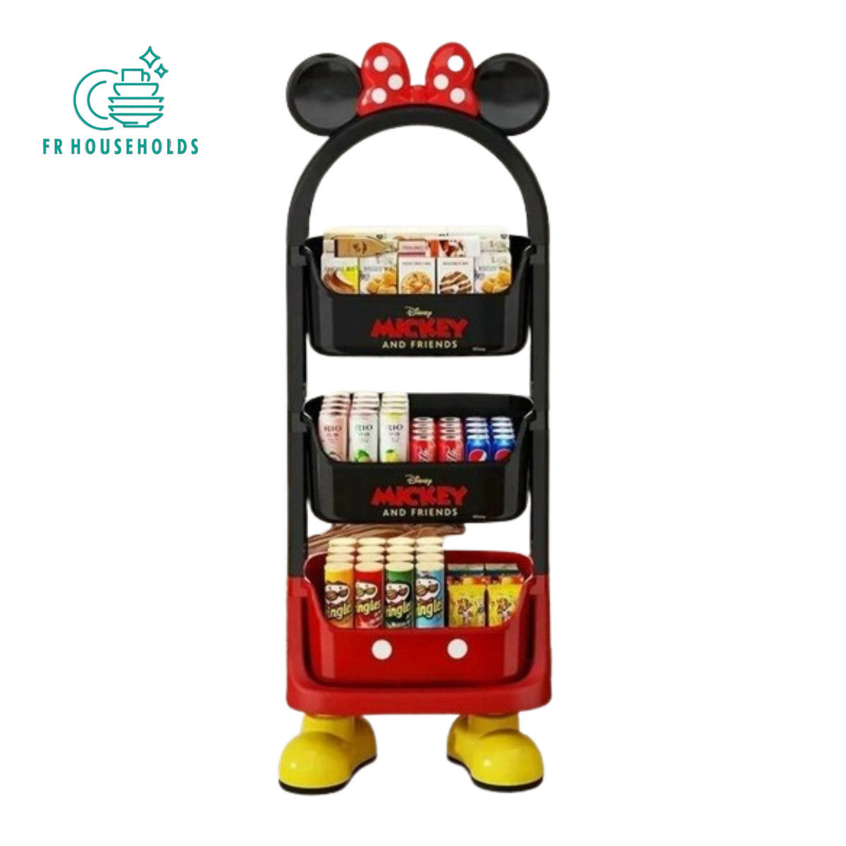 Disney Mickey & Friends 3-Tier Mobile Storage Trolley Cart - Black Edition