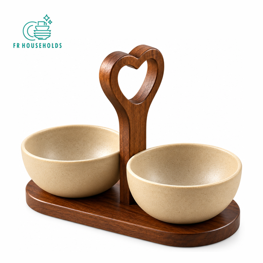 2 Bowl Snack Serving Tray with Heart-Shaped Handle