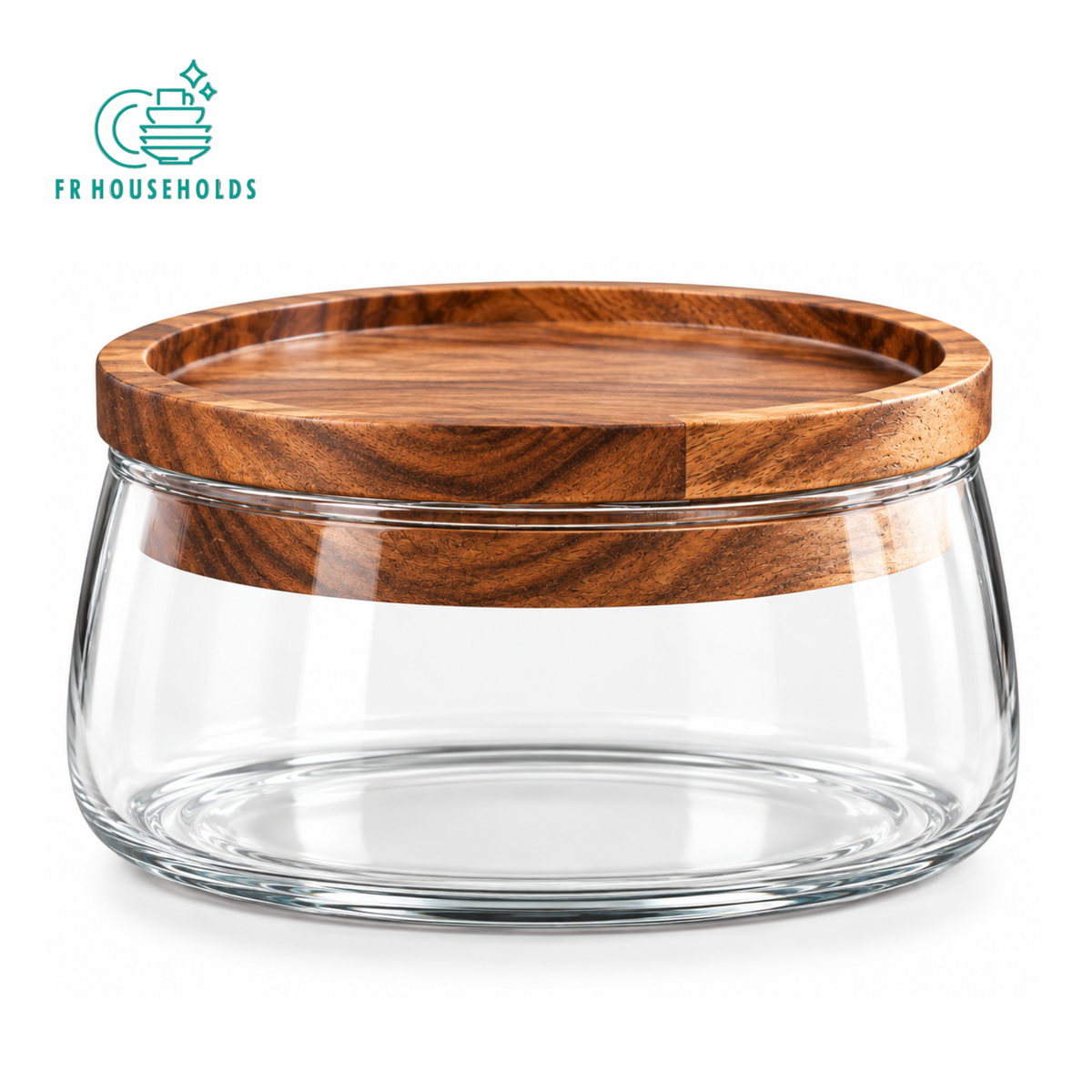 Round Glass Serving Bowl with Wooden Rim