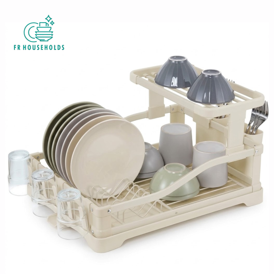 2-Tier Aluminium Dish Drying Rack with Cutlery Holder