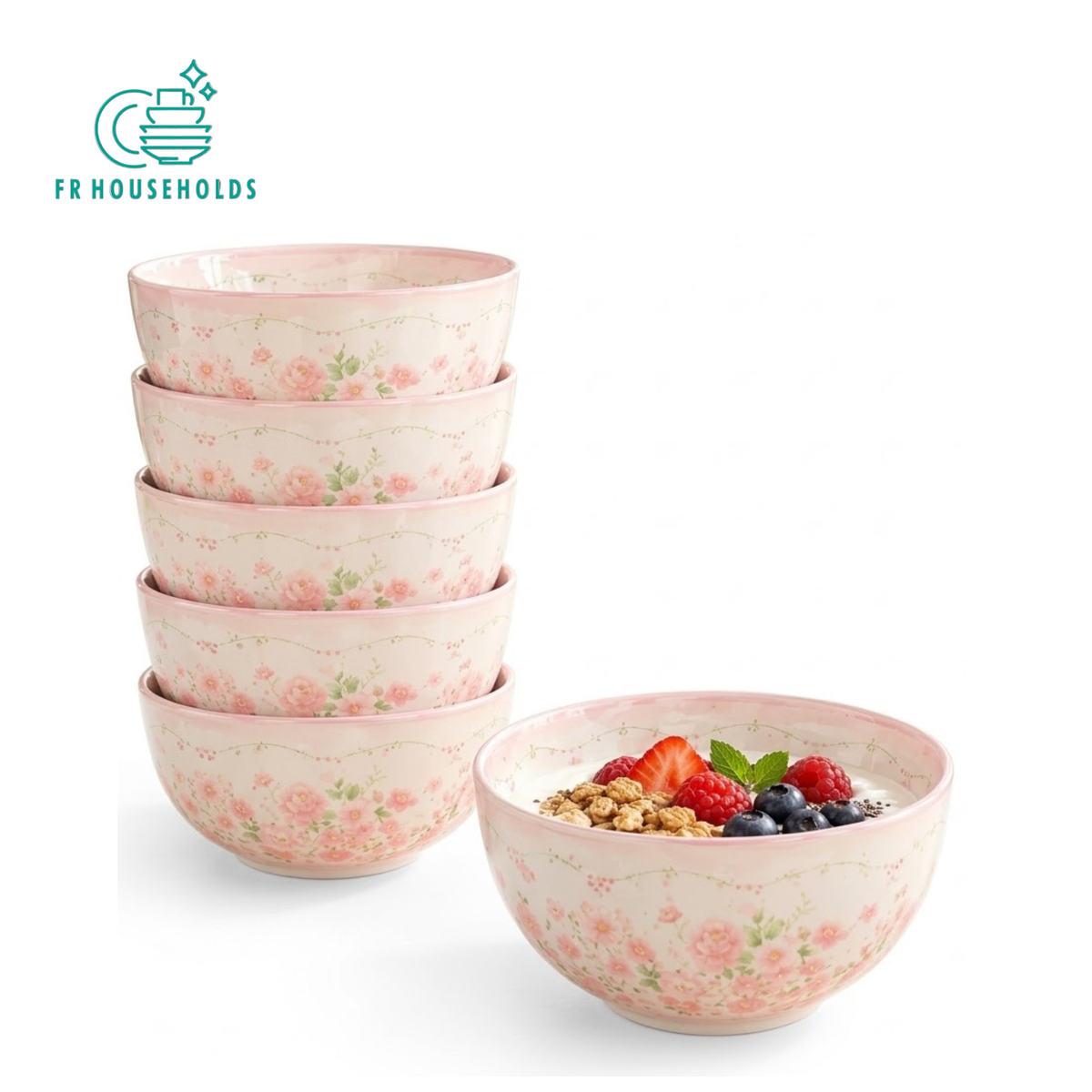 12-Piece Vintage Floral Ceramic Bowl & Spoon Gift Set with Pink Presentation Box