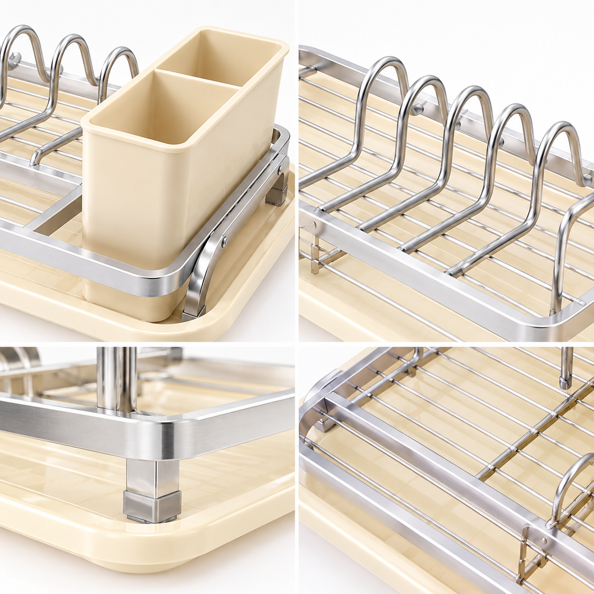 Single-Tier Aluminium Dish Drying Rack with Cutlery Holder & Drip Tray