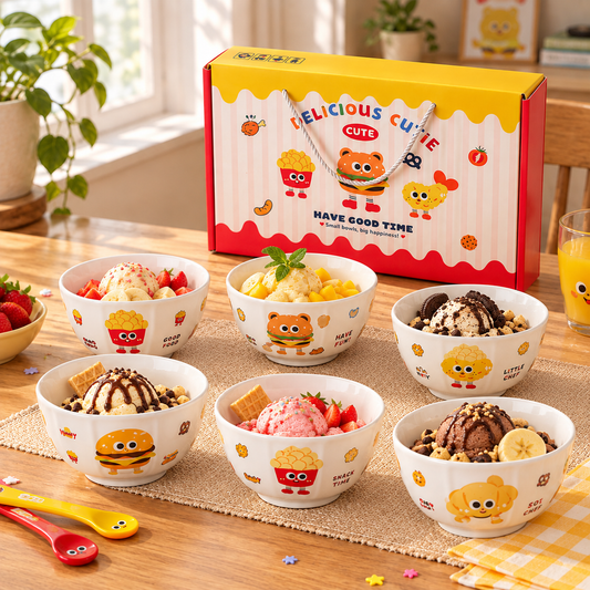 6-Piece Delicious Cutie Cartoon Ceramic Bowl Set with Gift Box