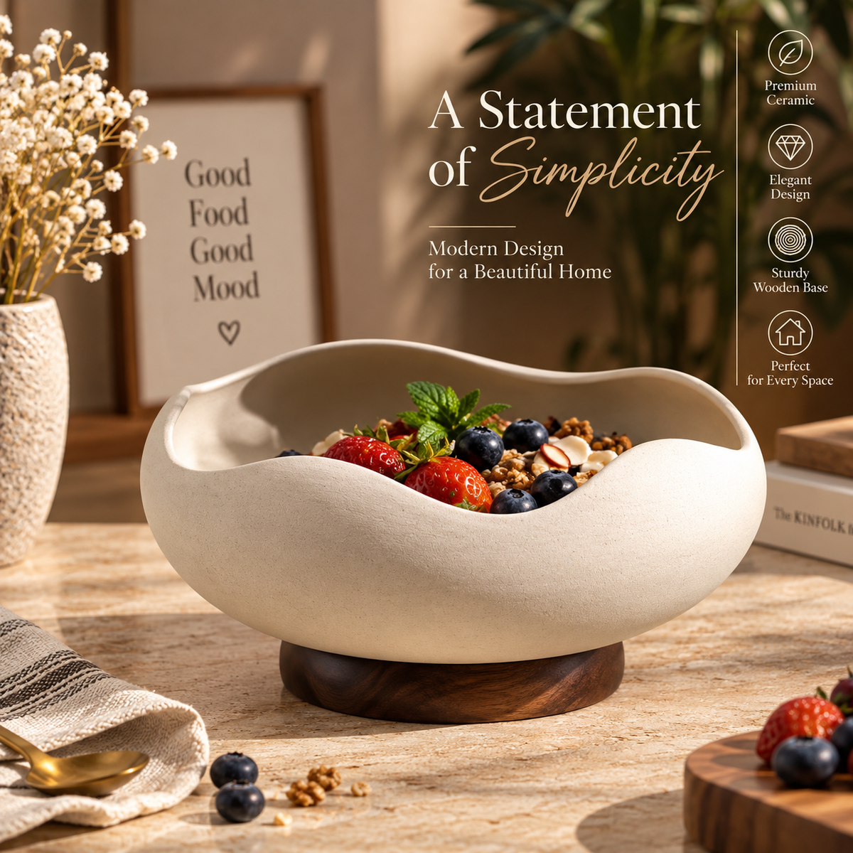 Modern Sculptural Decorative Bowl with Raised Base