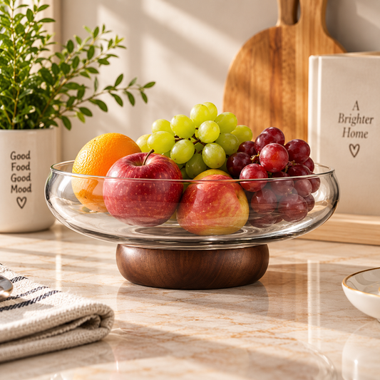 Pedestal Fruit & Serving Bowl with Wooden Base