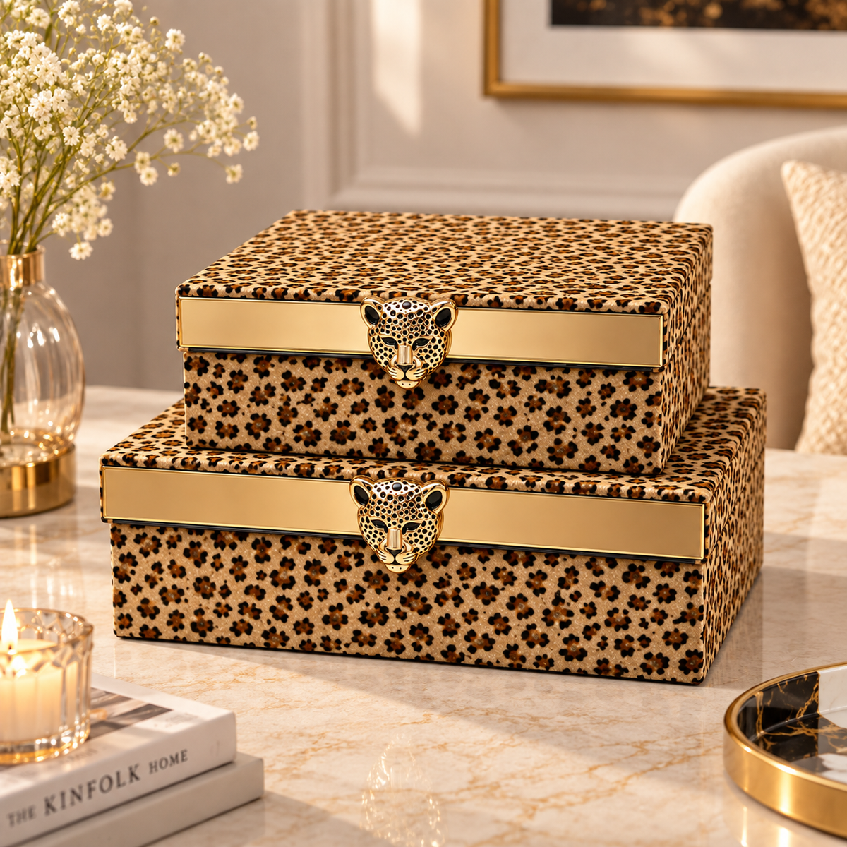 2 Pieces Leopard Print Decorative Storage Box Set