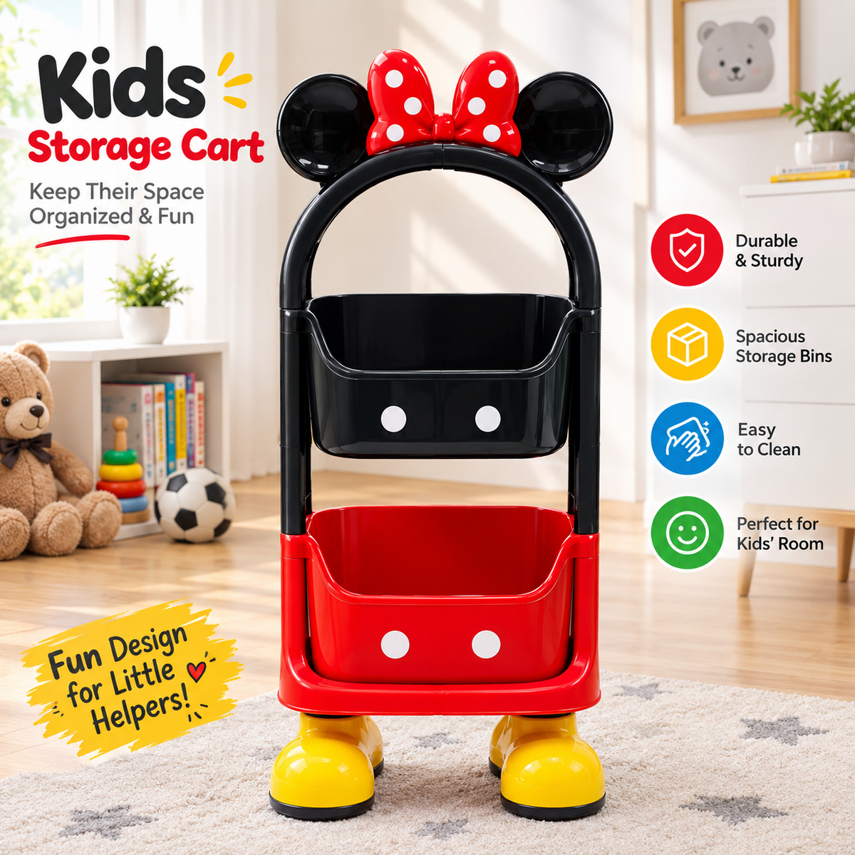 2-Tier Disney Mickey & Minnie Mouse Utility Rolling Storage Cart