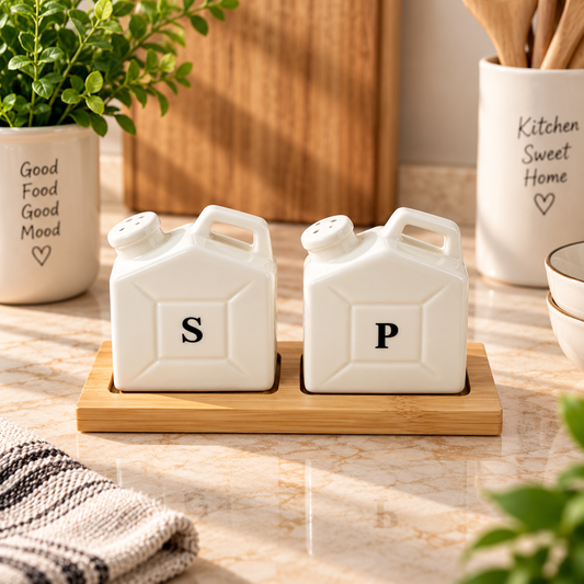 Salt & Pepper Shaker Set with Wooden Tray