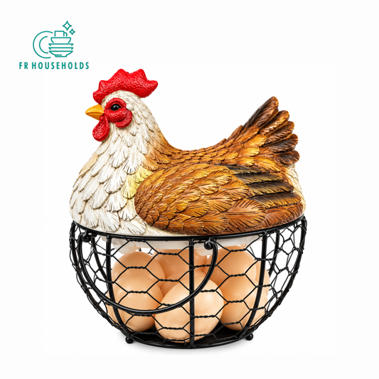 Decorative Chicken Storage Basket with Lid – Multi-Purpose Fruit, Egg & Dry Fruit Holder