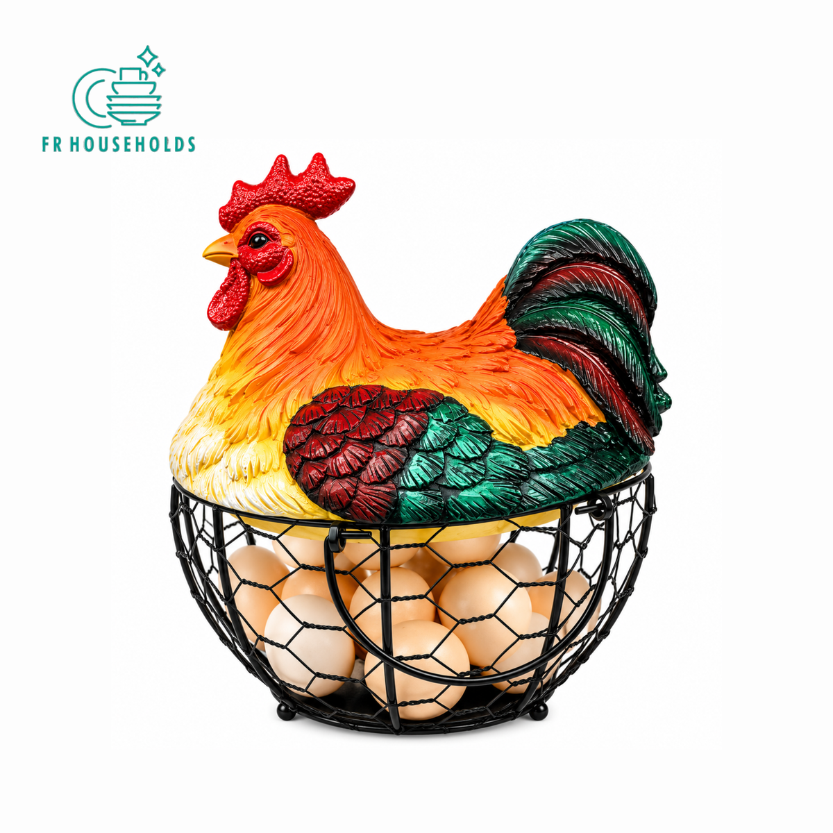 Decorative Rooster Egg Basket with Lid – Multi-Purpose Storage Basket