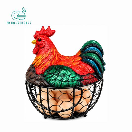Decorative Rooster Egg Basket with Lid – Multi-Purpose Fruit & Dry Fruit Storage