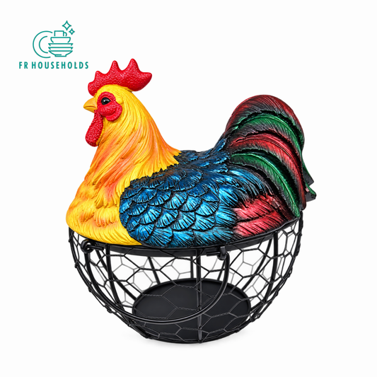 Decorative Rooster Egg Basket with Lid – Multi-Purpose Kitchen Storage