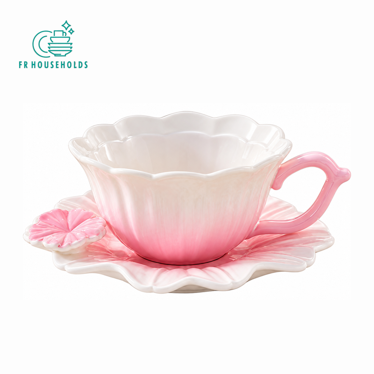 Flower Shaped Ceramic Tea Cup and Saucer – Different Colours | 1cup + 1saucer