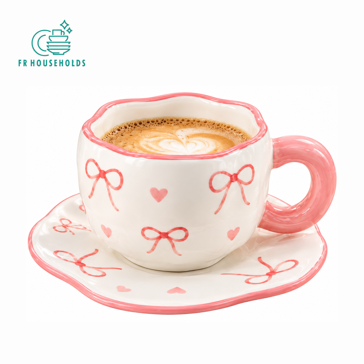 Pink Bow Print Ceramic Tea Cup and Saucer