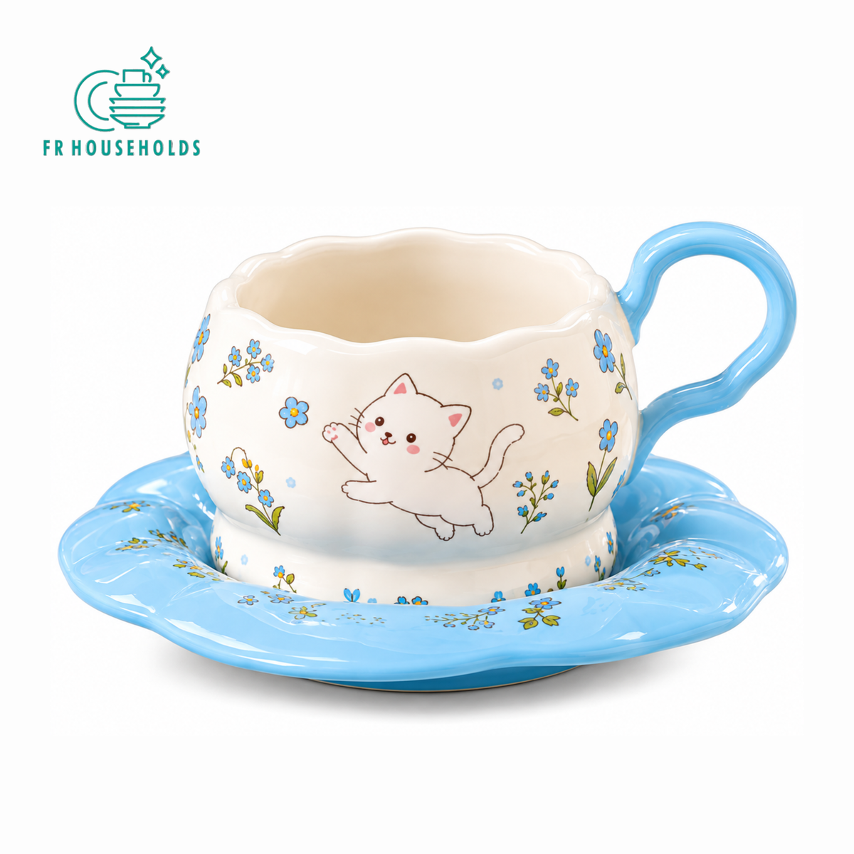 Cute Animal Print Ceramic Tea Cup and Saucer – Different Colours