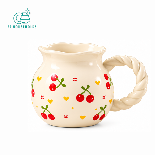 Cute Fruit Print Ceramic Mug with Twisted Handle – Different Designs