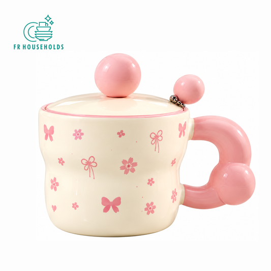 Cute Ceramic Coffee Mug with Lid – Available in Different Colours