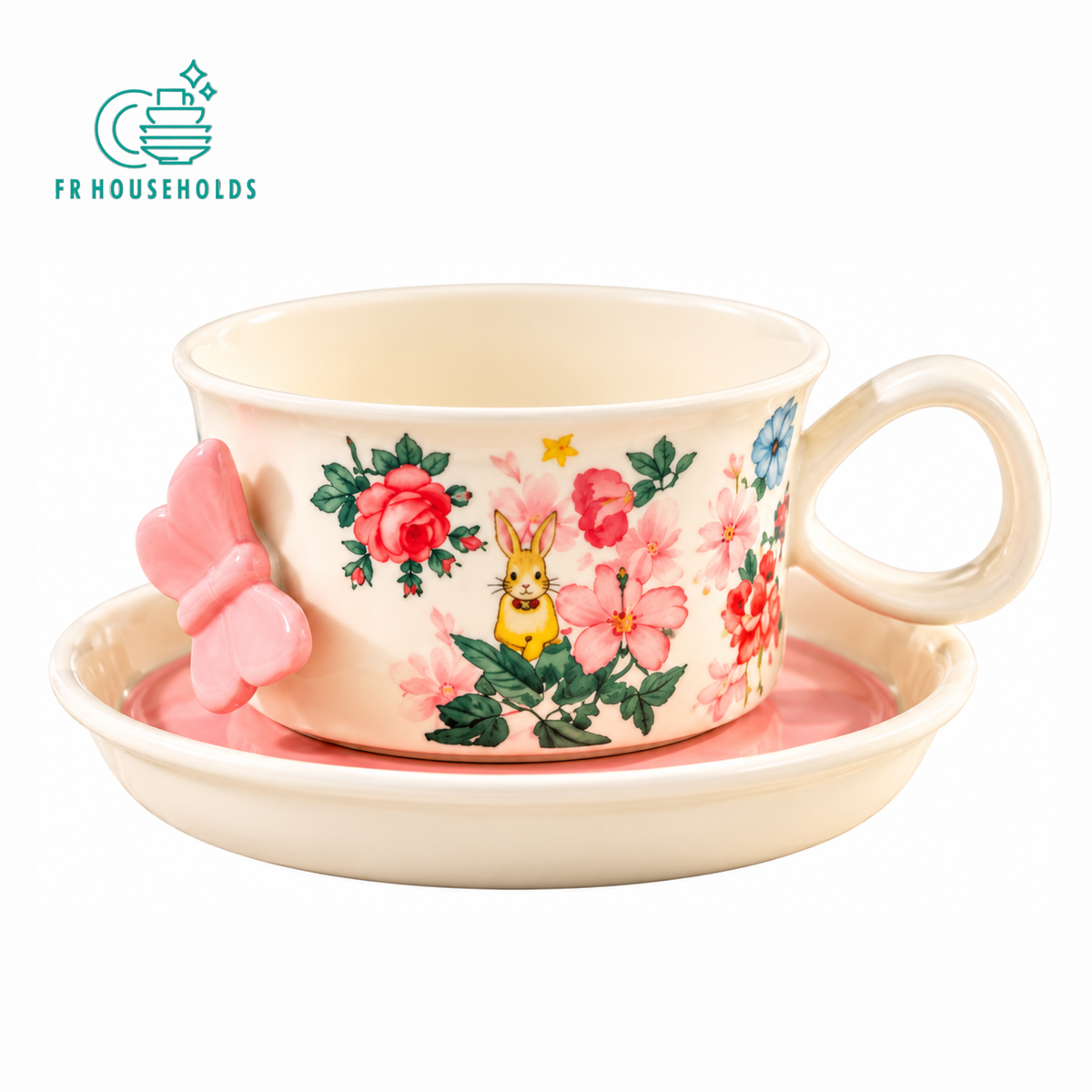 Floral Ceramic Tea Cup and Saucer | 1cup + 1saucer – Available in Different Colours