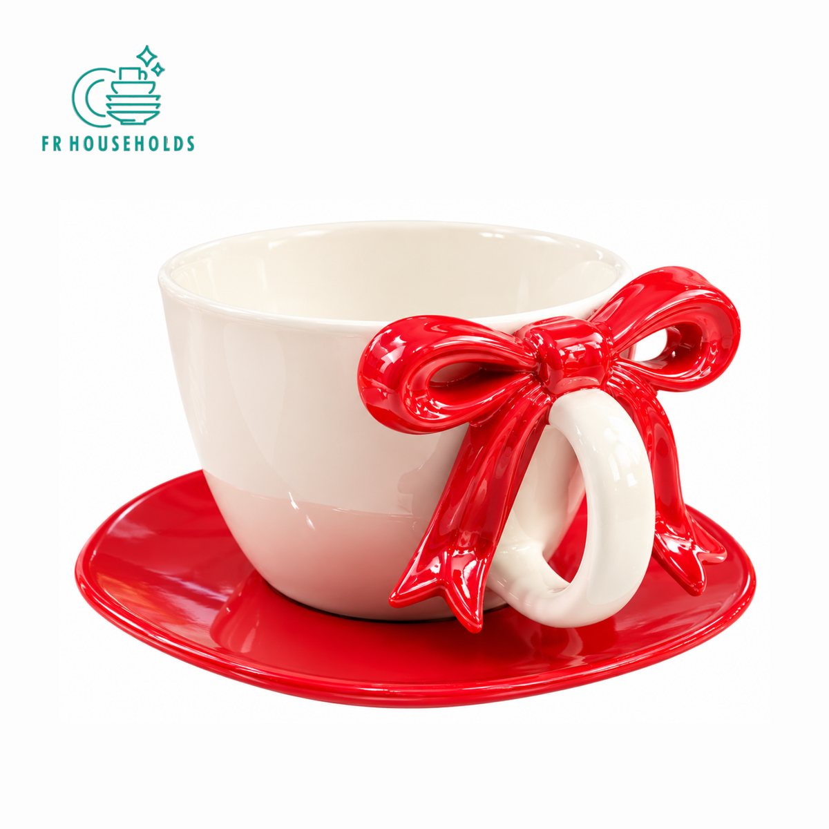 Bow Design Ceramic Tea Cup and Saucer – Available in Different Colours
